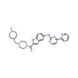 CN1CCC(CN2CCN(C(=O)c3cc4cc(Nc5nccc(-c6ccccn6)n5)ccc4[nH]3)CC2)CC1 ZINC000144220622