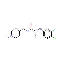 CN1CCC(CNC(=O)C(=O)Nc2ccc(Cl)c(F)c2)CC1 ZINC000066258612