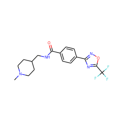 CN1CCC(CNC(=O)c2ccc(-c3noc(C(F)(F)F)n3)cc2)CC1 ZINC000142991521