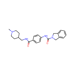 CN1CCC(CNC(=O)c2ccc(NC(=O)N3Cc4ccccc4C3)cc2)CC1 ZINC000168071026