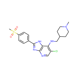 CN1CCC(CNc2c(Cl)cnc3nc(-c4ccc(S(C)(=O)=O)cc4)[nH]c23)CC1 ZINC000653783676