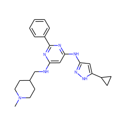 CN1CCC(CNc2cc(Nc3cc(C4CC4)[nH]n3)nc(-c3ccccc3)n2)CC1 ZINC000084635825