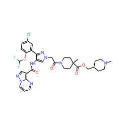 CN1CCC(COC(=O)C2(C)CCN(C(=O)Cn3cc(NC(=O)c4cnn5cccnc45)c(-c4cc(Cl)ccc4OC(F)F)n3)CC2)CC1 ZINC001772648137