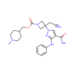 CN1CCC(COC(=O)N2CC(CC#N)(n3cc(C(N)=O)c(Nc4ccccc4)n3)C2)CC1 ZINC000222092249