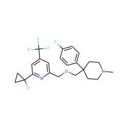 CN1CCC(COCc2cc(C(F)(F)F)cc(C3(F)CC3)n2)(c2ccc(F)cc2)CC1 ZINC000095590775