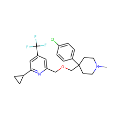 CN1CCC(COCc2cc(C(F)(F)F)cc(C3CC3)n2)(c2ccc(Cl)cc2)CC1 ZINC000095589131