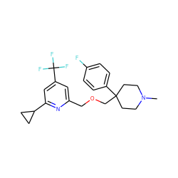 CN1CCC(COCc2cc(C(F)(F)F)cc(C3CC3)n2)(c2ccc(F)cc2)CC1 ZINC000095591381