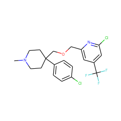 CN1CCC(COCc2cc(C(F)(F)F)cc(Cl)n2)(c2ccc(Cl)cc2)CC1 ZINC000095586388