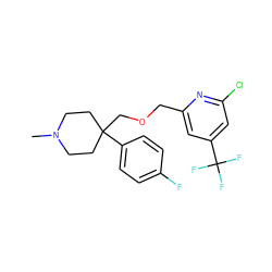 CN1CCC(COCc2cc(C(F)(F)F)cc(Cl)n2)(c2ccc(F)cc2)CC1 ZINC000043178339