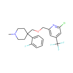 CN1CCC(COCc2cc(C(F)(F)F)cc(Cl)n2)(c2ccccc2F)CC1 ZINC000095589284