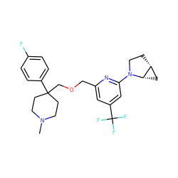 CN1CCC(COCc2cc(C(F)(F)F)cc(N3CC[C@@H]4C[C@@H]43)n2)(c2ccc(F)cc2)CC1 ZINC000095586158