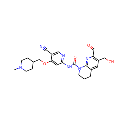 CN1CCC(COc2cc(NC(=O)N3CCCc4cc(CO)c(C=O)nc43)ncc2C#N)CC1 ZINC001772619329