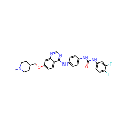 CN1CCC(COc2ccc3c(Nc4ccc(NC(=O)Nc5ccc(F)c(F)c5)cc4)ncnc3c2)CC1 ZINC000073220814