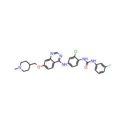 CN1CCC(COc2ccc3c(Nc4ccc(NC(=O)Nc5cccc(F)c5)c(Cl)c4)ncnc3c2)CC1 ZINC000082155152