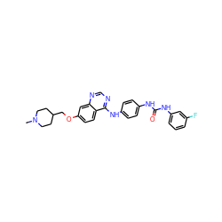 CN1CCC(COc2ccc3c(Nc4ccc(NC(=O)Nc5cccc(F)c5)cc4)ncnc3c2)CC1 ZINC000073220811