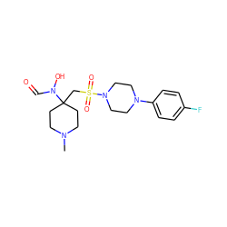 CN1CCC(CS(=O)(=O)N2CCN(c3ccc(F)cc3)CC2)(N(O)C=O)CC1 ZINC000071294519