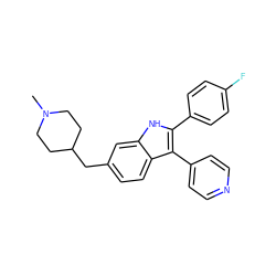 CN1CCC(Cc2ccc3c(-c4ccncc4)c(-c4ccc(F)cc4)[nH]c3c2)CC1 ZINC000040952130