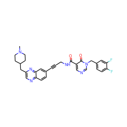 CN1CCC(Cc2cnc3ccc(C#CCNC(=O)c4cncn(Cc5ccc(F)c(F)c5)c4=O)cc3n2)CC1 ZINC000096176175