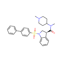 CN1CCC(N(C)C(=O)[C@@H]2CN(S(=O)(=O)c3ccc(-c4ccccc4)cc3)c3ccccc32)CC1 ZINC000049793500