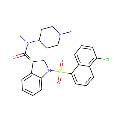 CN1CCC(N(C)C(=O)[C@@H]2CN(S(=O)(=O)c3cccc4c(Cl)cccc34)c3ccccc32)CC1 ZINC000049047145