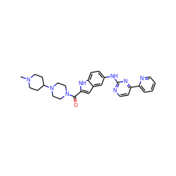 CN1CCC(N2CCN(C(=O)c3cc4cc(Nc5nccc(-c6ccccn6)n5)ccc4[nH]3)CC2)CC1 ZINC000144218806