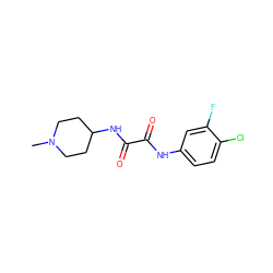 CN1CCC(NC(=O)C(=O)Nc2ccc(Cl)c(F)c2)CC1 ZINC000048773709