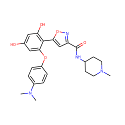 CN1CCC(NC(=O)c2cc(-c3c(O)cc(O)cc3Oc3ccc(N(C)C)cc3)on2)CC1 ZINC000068247151