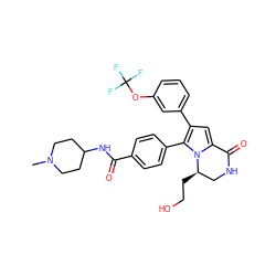 CN1CCC(NC(=O)c2ccc(-c3c(-c4cccc(OC(F)(F)F)c4)cc4n3[C@H](CCO)CNC4=O)cc2)CC1 ZINC000207207963