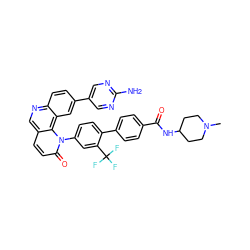 CN1CCC(NC(=O)c2ccc(-c3ccc(-n4c(=O)ccc5cnc6ccc(-c7cnc(N)nc7)cc6c54)cc3C(F)(F)F)cc2)CC1 ZINC000072176205