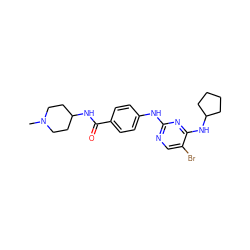 CN1CCC(NC(=O)c2ccc(Nc3ncc(Br)c(NC4CCCC4)n3)cc2)CC1 ZINC000299856137