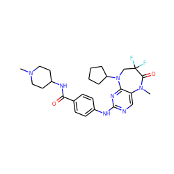 CN1CCC(NC(=O)c2ccc(Nc3ncc4c(n3)N(C3CCCC3)CC(F)(F)C(=O)N4C)cc2)CC1 ZINC000059223233