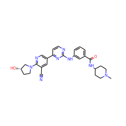 CN1CCC(NC(=O)c2cccc(Nc3nccc(-c4cnc(N5CC[C@H](O)C5)c(C#N)c4)n3)c2)CC1 ZINC000221272245