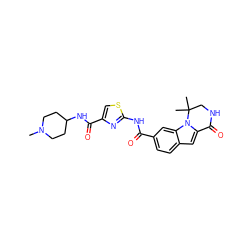 CN1CCC(NC(=O)c2csc(NC(=O)c3ccc4cc5n(c4c3)C(C)(C)CNC5=O)n2)CC1 ZINC000029127811