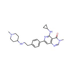 CN1CCC(NCCc2ccc(-c3cc4ncn(C)c(=O)c4c(NC4CC4)n3)cc2)CC1 ZINC000115622388