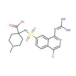 CN1CCC(NS(=O)(=O)c2ccc3c(Cl)cnc(N=C(N)N)c3c2)(C(=O)O)CC1 ZINC000014960808