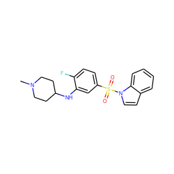 CN1CCC(Nc2cc(S(=O)(=O)n3ccc4ccccc43)ccc2F)CC1 ZINC000035262197