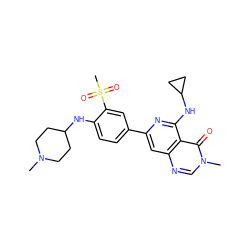 CN1CCC(Nc2ccc(-c3cc4ncn(C)c(=O)c4c(NC4CC4)n3)cc2S(C)(=O)=O)CC1 ZINC000115624124