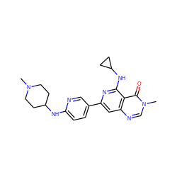 CN1CCC(Nc2ccc(-c3cc4ncn(C)c(=O)c4c(NC4CC4)n3)cn2)CC1 ZINC000115623143