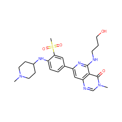 CN1CCC(Nc2ccc(-c3cc4ncn(C)c(=O)c4c(NCCCO)n3)cc2S(C)(=O)=O)CC1 ZINC000115626834