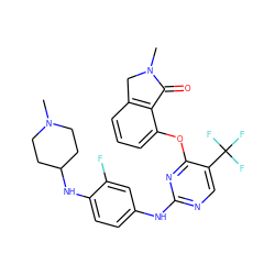 CN1CCC(Nc2ccc(Nc3ncc(C(F)(F)F)c(Oc4cccc5c4C(=O)N(C)C5)n3)cc2F)CC1 ZINC000146005505