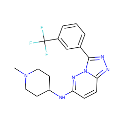 CN1CCC(Nc2ccc3nnc(-c4cccc(C(F)(F)F)c4)n3n2)CC1 ZINC000040430582