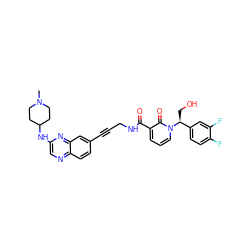 CN1CCC(Nc2cnc3ccc(C#CCNC(=O)c4cccn([C@@H](CO)c5ccc(F)c(F)c5)c4=O)cc3n2)CC1 ZINC000096176152