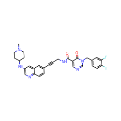 CN1CCC(Nc2cnc3ccc(C#CCNC(=O)c4cncn(Cc5ccc(F)c(F)c5)c4=O)cc3c2)CC1 ZINC000072317624