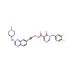 CN1CCC(Nc2cnc3ccc(C#CCNC(=O)c4cncn(Cc5ccc(F)c(F)c5)c4=O)cc3n2)CC1 ZINC000096176134