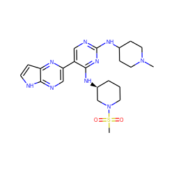 CN1CCC(Nc2ncc(-c3cnc4[nH]ccc4n3)c(N[C@H]3CCCN(S(C)(=O)=O)C3)n2)CC1 ZINC000168624878