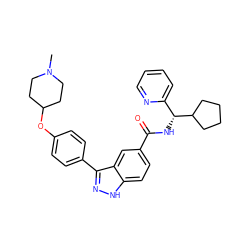 CN1CCC(Oc2ccc(-c3n[nH]c4ccc(C(=O)N[C@H](c5ccccn5)C5CCCC5)cc34)cc2)CC1 ZINC000146833862