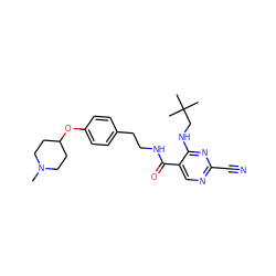 CN1CCC(Oc2ccc(CCNC(=O)c3cnc(C#N)nc3NCC(C)(C)C)cc2)CC1 ZINC000014972106