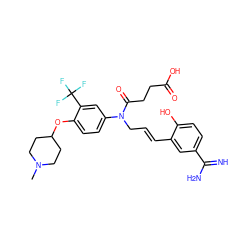 CN1CCC(Oc2ccc(N(C/C=C/c3cc(C(=N)N)ccc3O)C(=O)CCC(=O)O)cc2C(F)(F)F)CC1 ZINC000028760069