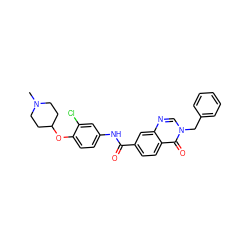 CN1CCC(Oc2ccc(NC(=O)c3ccc4c(=O)n(Cc5ccccc5)cnc4c3)cc2Cl)CC1 ZINC000045210451