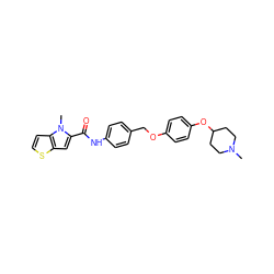 CN1CCC(Oc2ccc(OCc3ccc(NC(=O)c4cc5sccc5n4C)cc3)cc2)CC1 ZINC000584905186